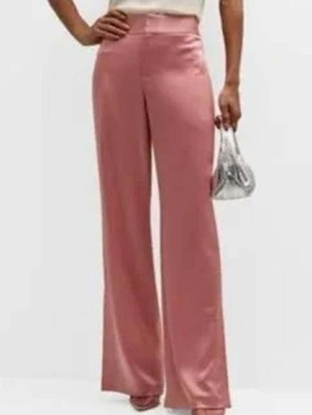 Alice + Olivia Satin Evening Trousers Womens Wide Leg Pink Statement Glam 2